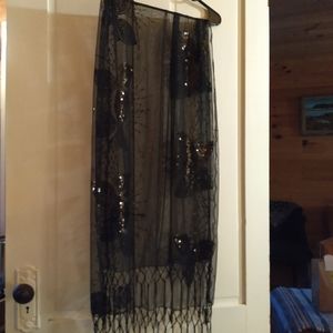 Sheer black sequenced scarf